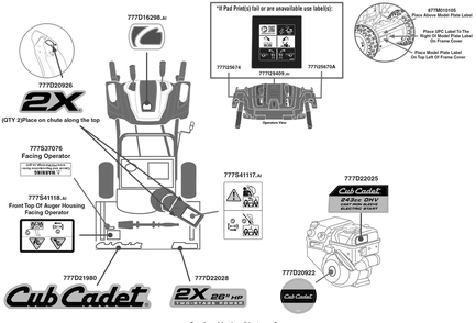 Label Map Diagram and Parts List for 2X26-INCHHP (31AM5CVS710)(2020) Cub Cadet Snow Blower